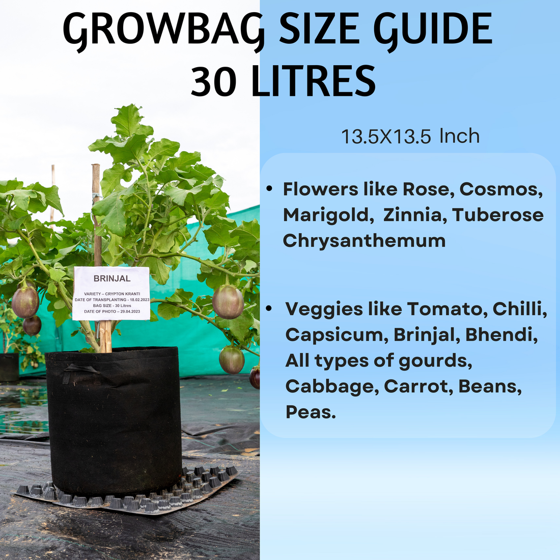13.5x13.5 Inch | 30 Litres Geo Fabric Grow Bag