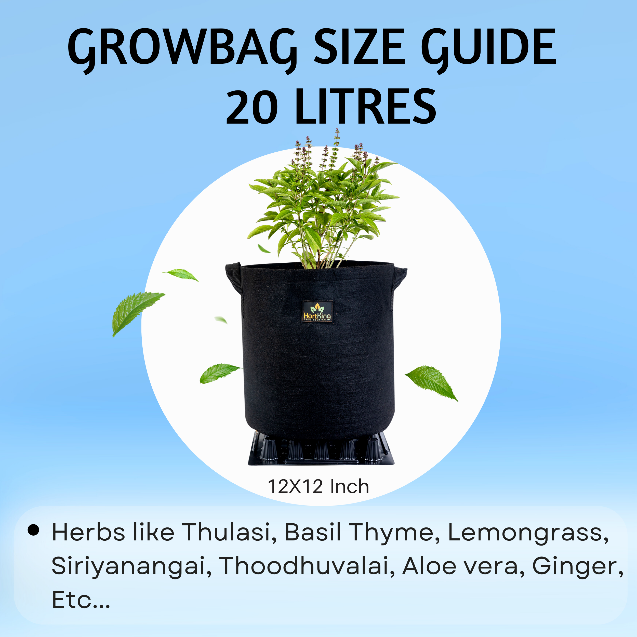 12x12 Inch | 20 Litres Geo Fabric Grow Bag