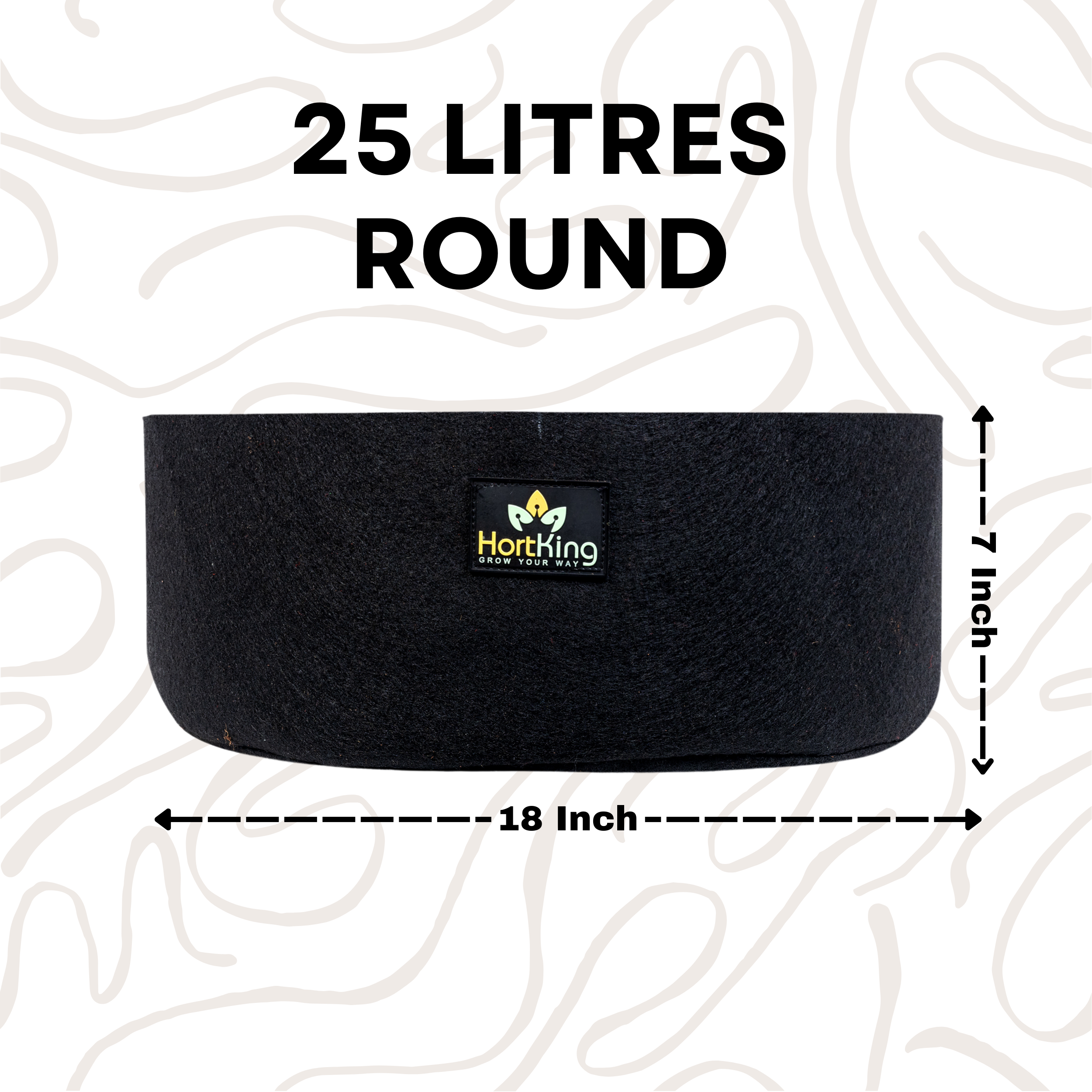 25 Litres Round | 18x7 Inch Geo Fabric Grow Bag